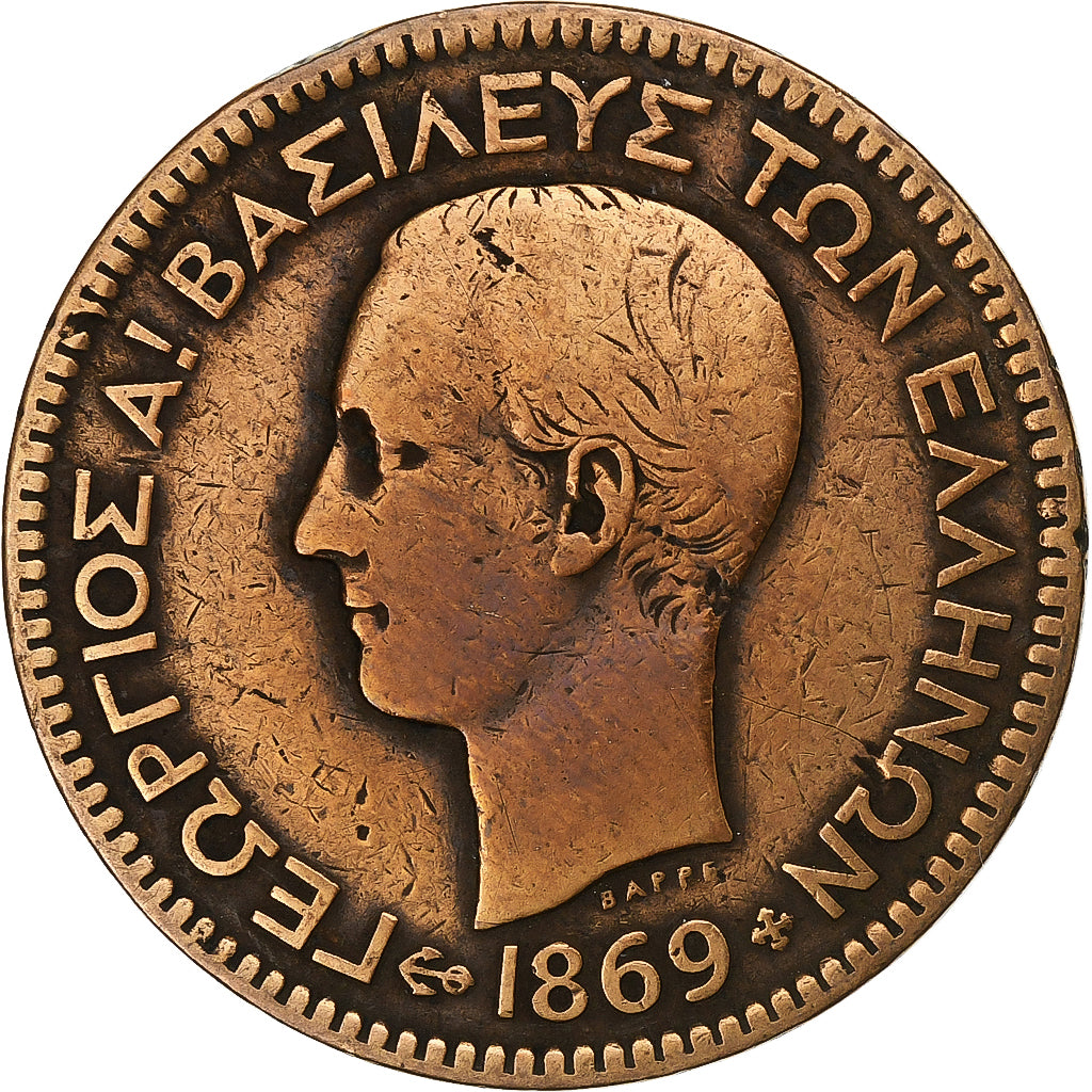 Greece, George I, 10 Lepta, 1869, Strassburg, Copper, VF(30-35), KM:43