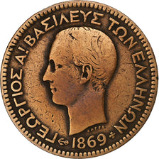 Greece, George I, 10 Lepta, 1869, Strassburg, Copper, VF(30-35), KM:43