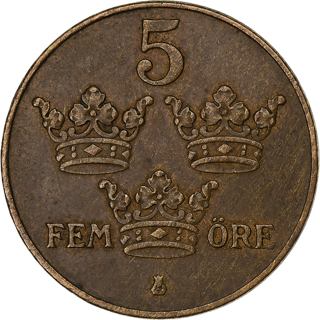 Zweden, Gustaf V, 5 Öre, 1939, Bronzen, ZF, KM:779.2