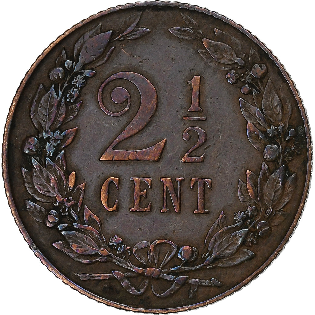 Países Bajos, Wilhelmina I, 2-1/2 Cent, 1904, Bronce, MBC, KM:134