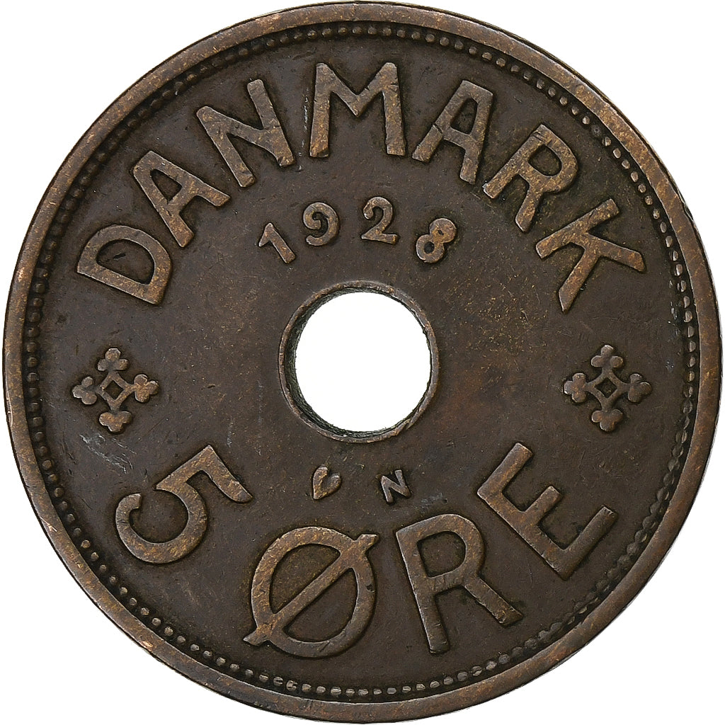 Dinamarca, Christian X, 5 Öre, 1928, Copenhagen, Bronze, EF(40-45), KM:828.2