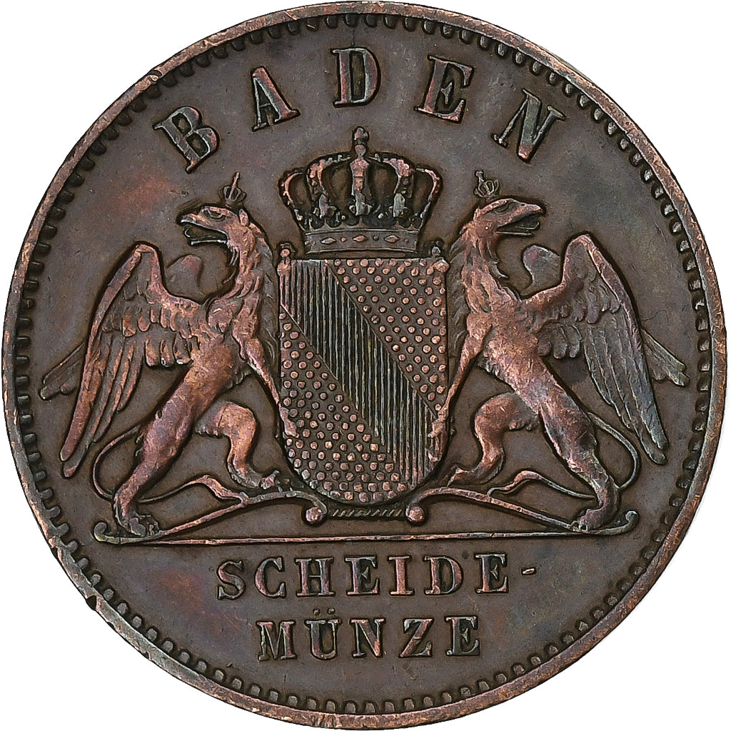 Landy niemieckie, BADEN, Friedrich I, Kreuzer, 1863, Baden, Miedź, EF(40-45)