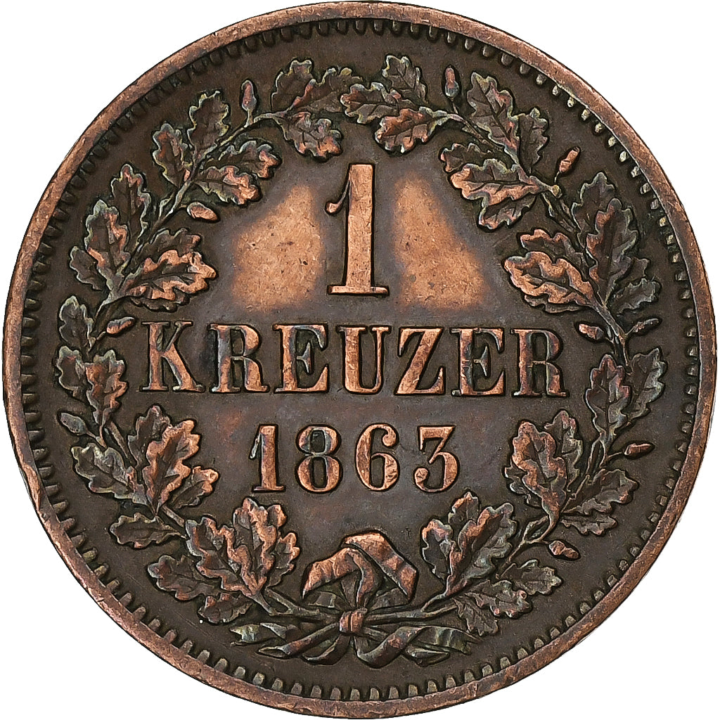 Landy niemieckie, BADEN, Friedrich I, Kreuzer, 1863, Baden, Miedź, EF(40-45)