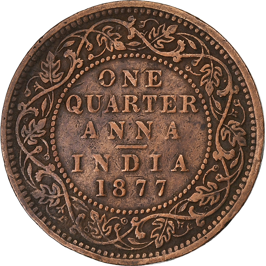 INDIA-BRITISH, Victoria, 1/4 Anna, 1877, Calcutta, Kupfer, S+, KM:486