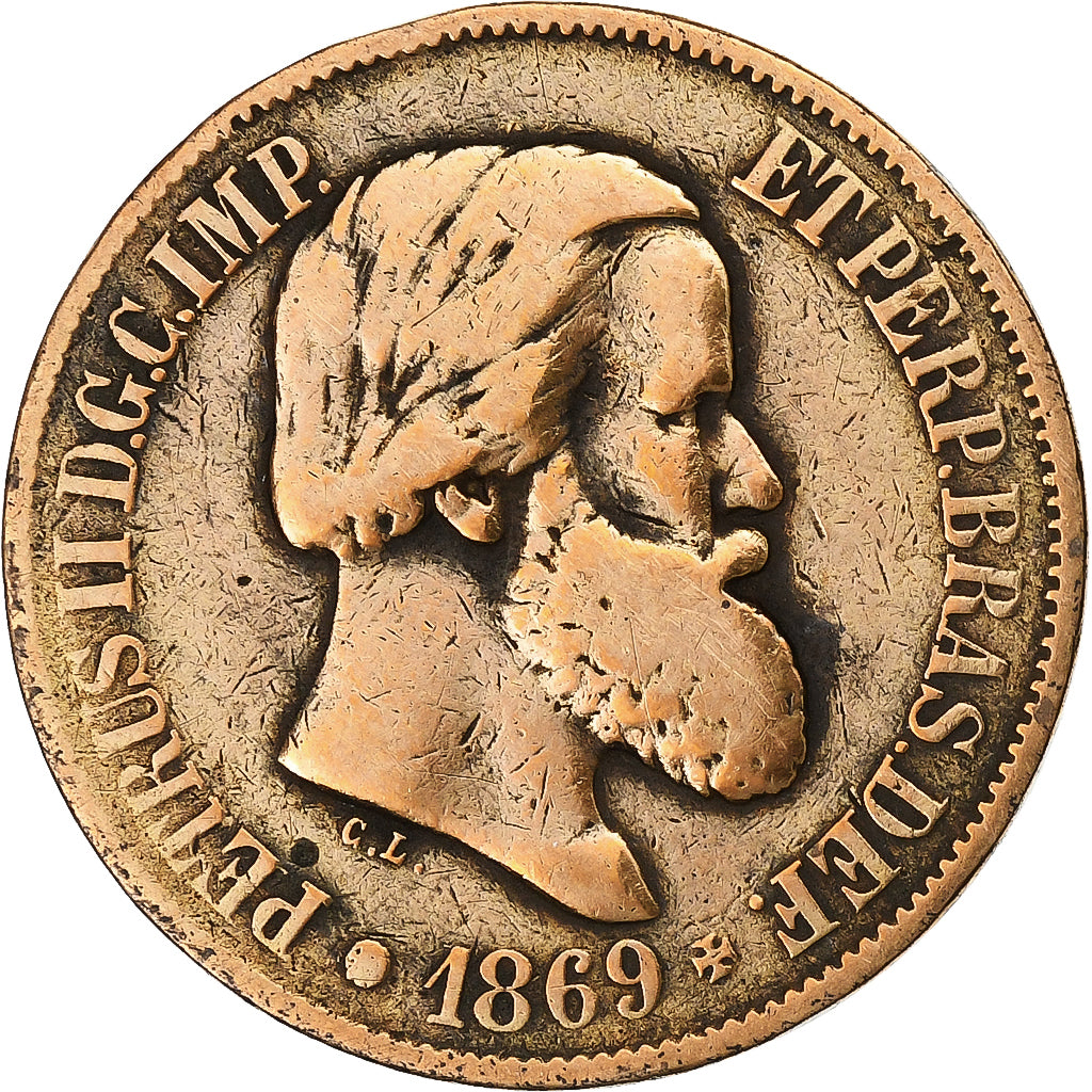 Brazil, Pedro II, 20 Reis, 1869, Bronze, VF(30-35), KM:474