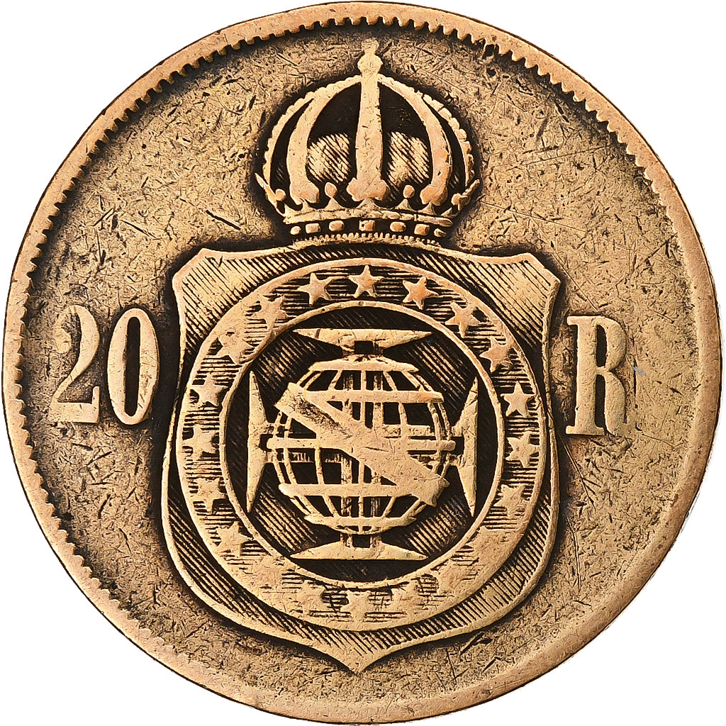 Brazil, Pedro II, 20 Reis, 1869, Bronze, VF(30-35), KM:474