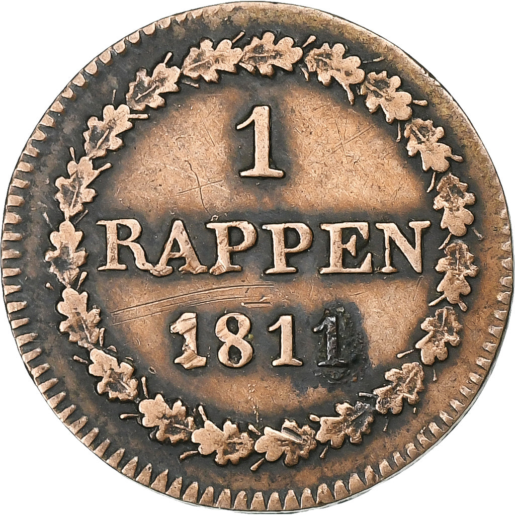 SWISS CANTONS, BERN, Rappen, 1811, Bern, Billon, EF(40-45), KM:172