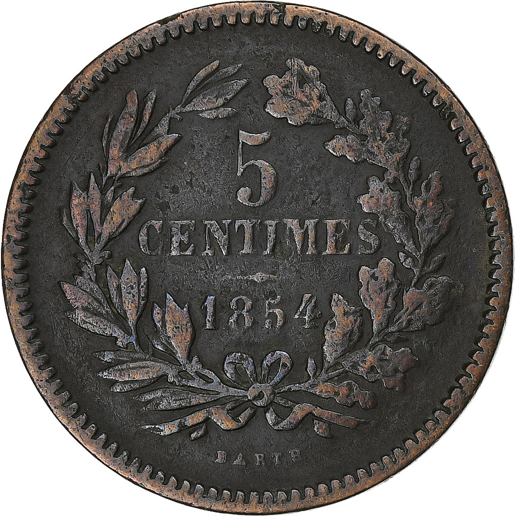 Luxemburg, William III, 5 Centimes, 1854, Utrecht, Bronzen, FR+, KM:22.1