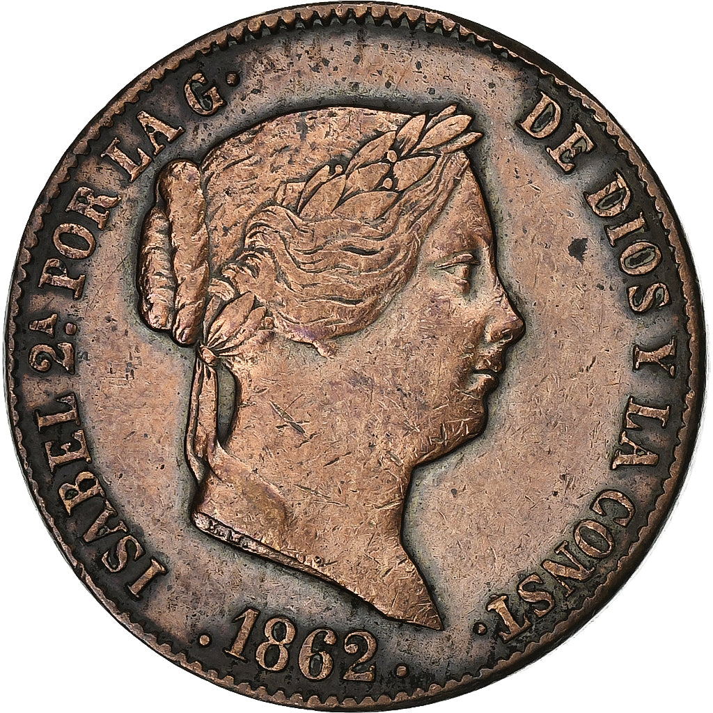 Spain, Isabel II, 25 Centimos, 1862, Segovia, Copper, EF(40-45), KM:615.2