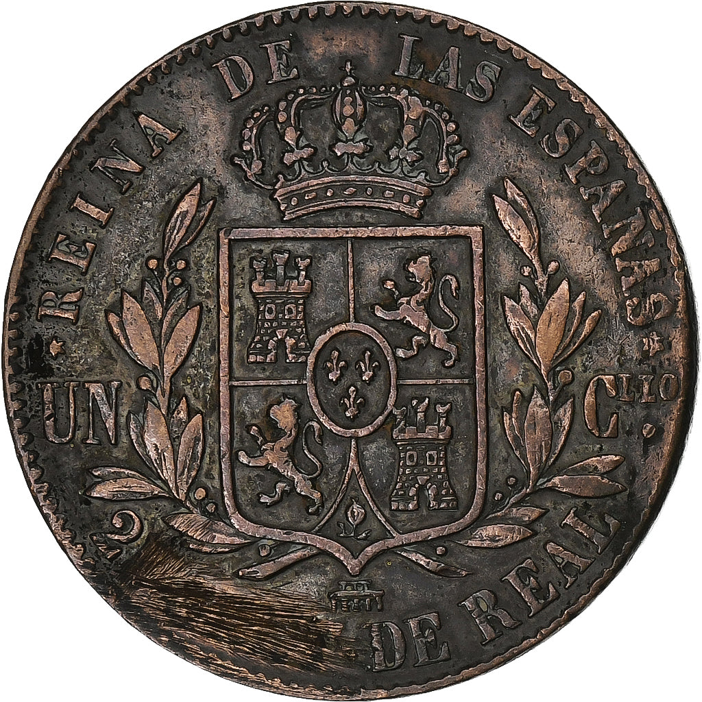 Spain, Isabel II, 25 Centimos, 1862, Segovia, Copper, EF(40-45), KM:615.2