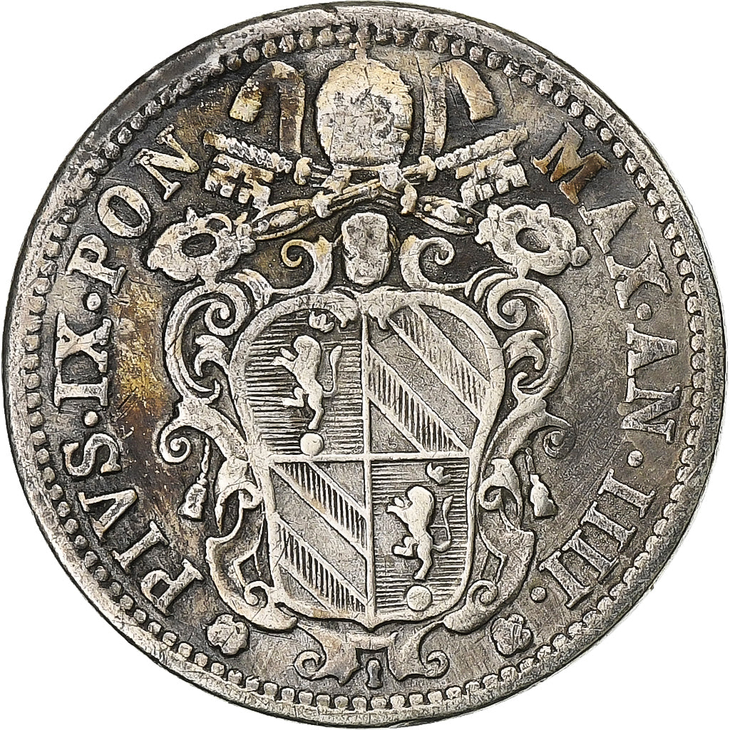 STATI ITALIANI, PAPAL STATES, Pius IX, 10 Baiocchi, 1852, Rome, Argento, MB+