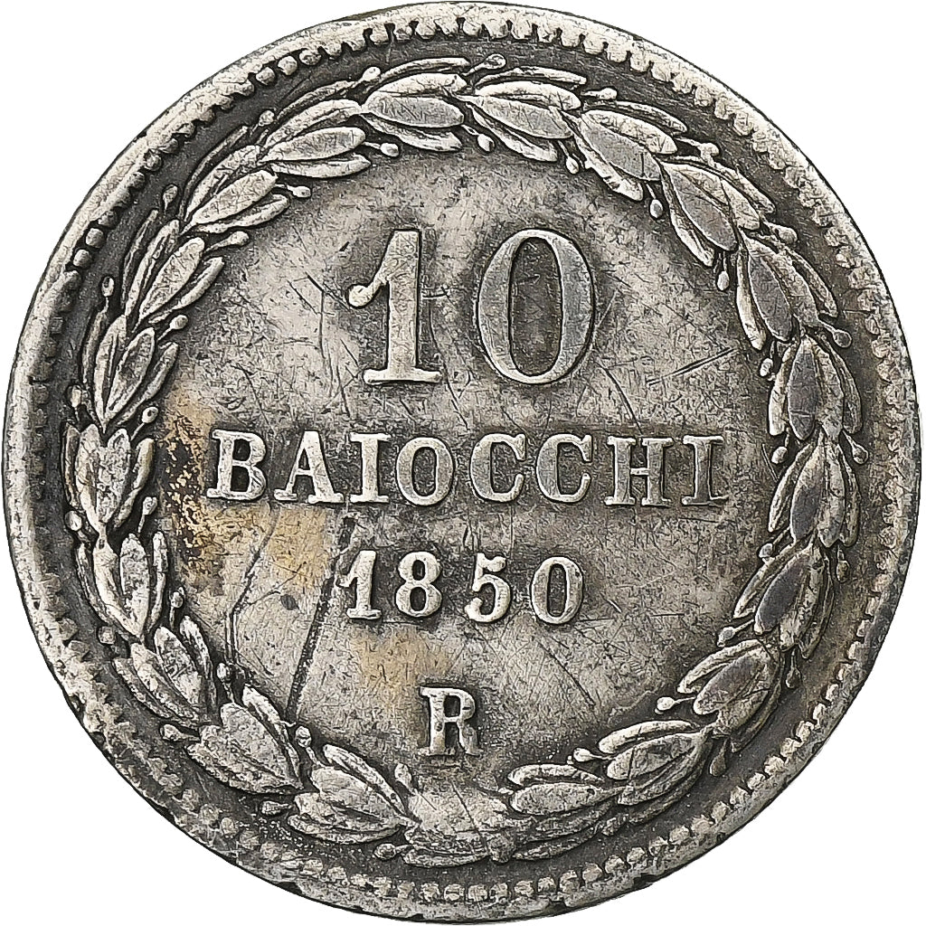 STATI ITALIANI, PAPAL STATES, Pius IX, 10 Baiocchi, 1852, Rome, Argento, MB+