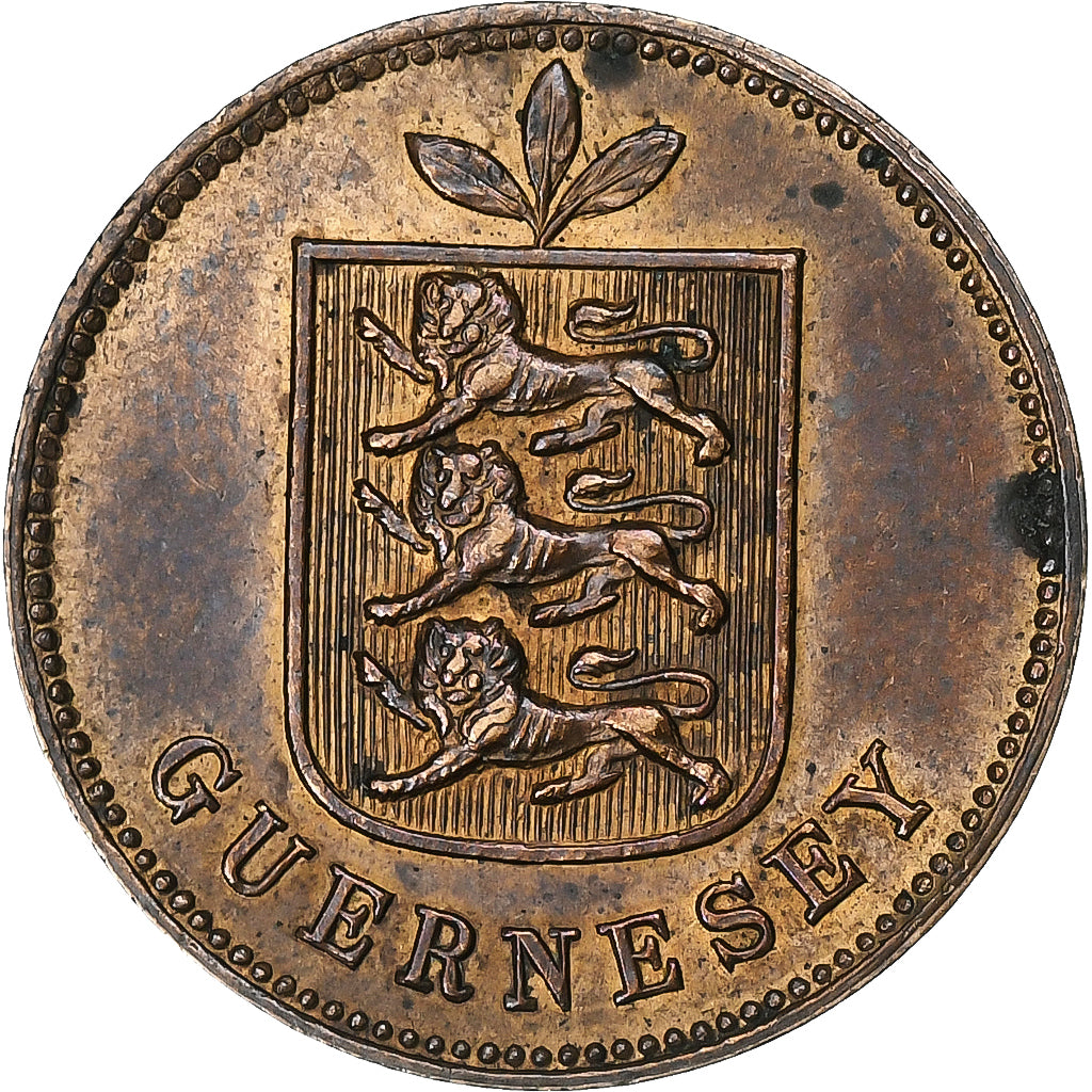 Guernsey, Double, 1889, Heaton, Bronze, SS+, KM:10