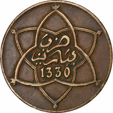 Marocco, Yusuf, 5 Mazunas, 1912/AH1330, bi-Bariz, Bronzo, BB, Lecompte:65