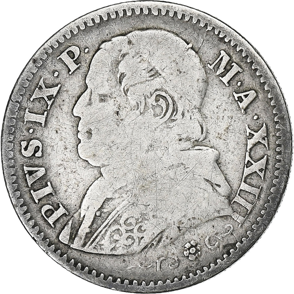 ITALIAN STATES, PAPAL STATES, Pius IX, 10 Soldi, 50 Centesimi, 1868, Rome