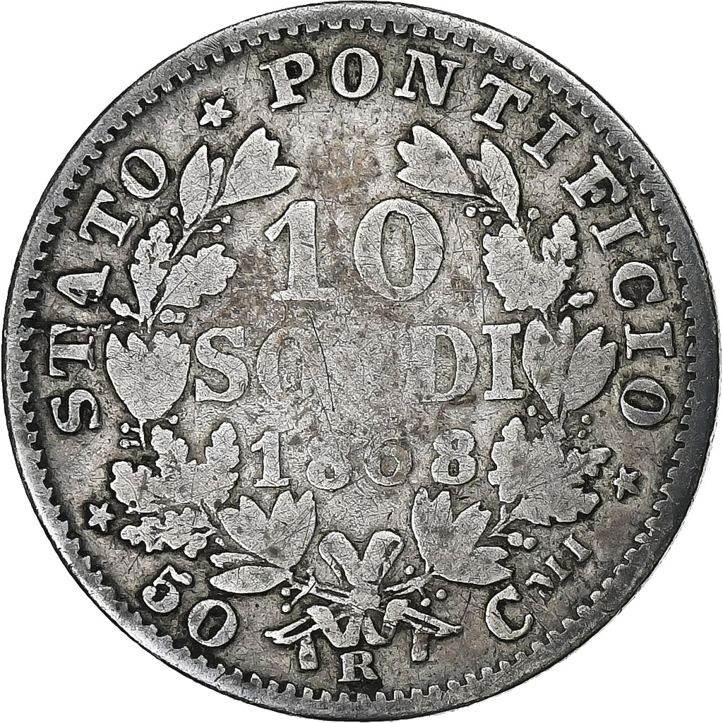 ITALIAN STATES, PAPAL STATES, Pius IX, 10 Soldi, 50 Centesimi, 1868, Rome