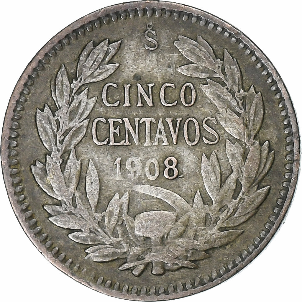 Chile, 10 Centavos, 1908, Santiago, Silver, VF(30-35), KM:156.2a