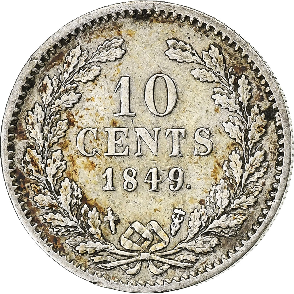 Pays-Bas, William II, 10 Cents, 1849, Argent, TB+, KM:75