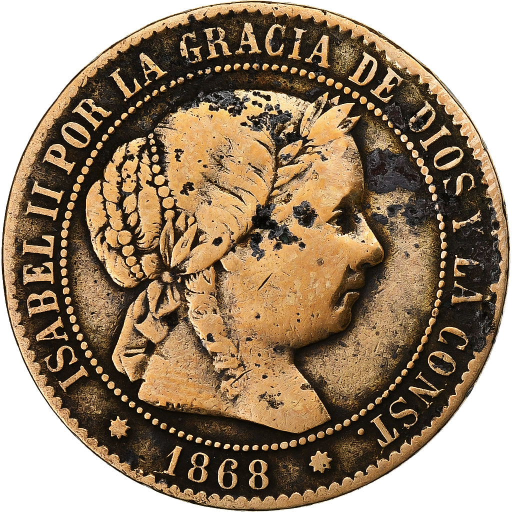 Spain, Isabel II, 2-1/2 Centimos, 1868, Madrid, Copper, VF(30-35), KM:634.1