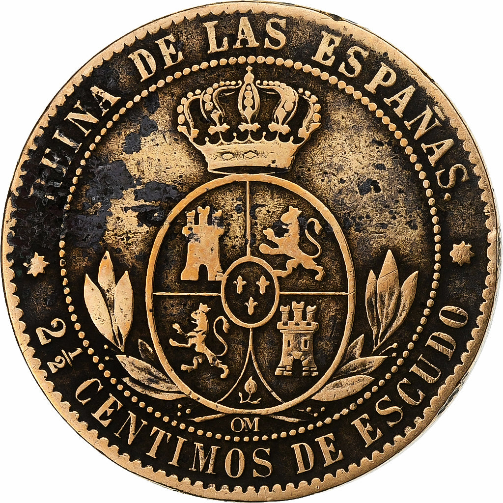 Spain, Isabel II, 2-1/2 Centimos, 1868, Madrid, Copper, VF(30-35), KM:634.1