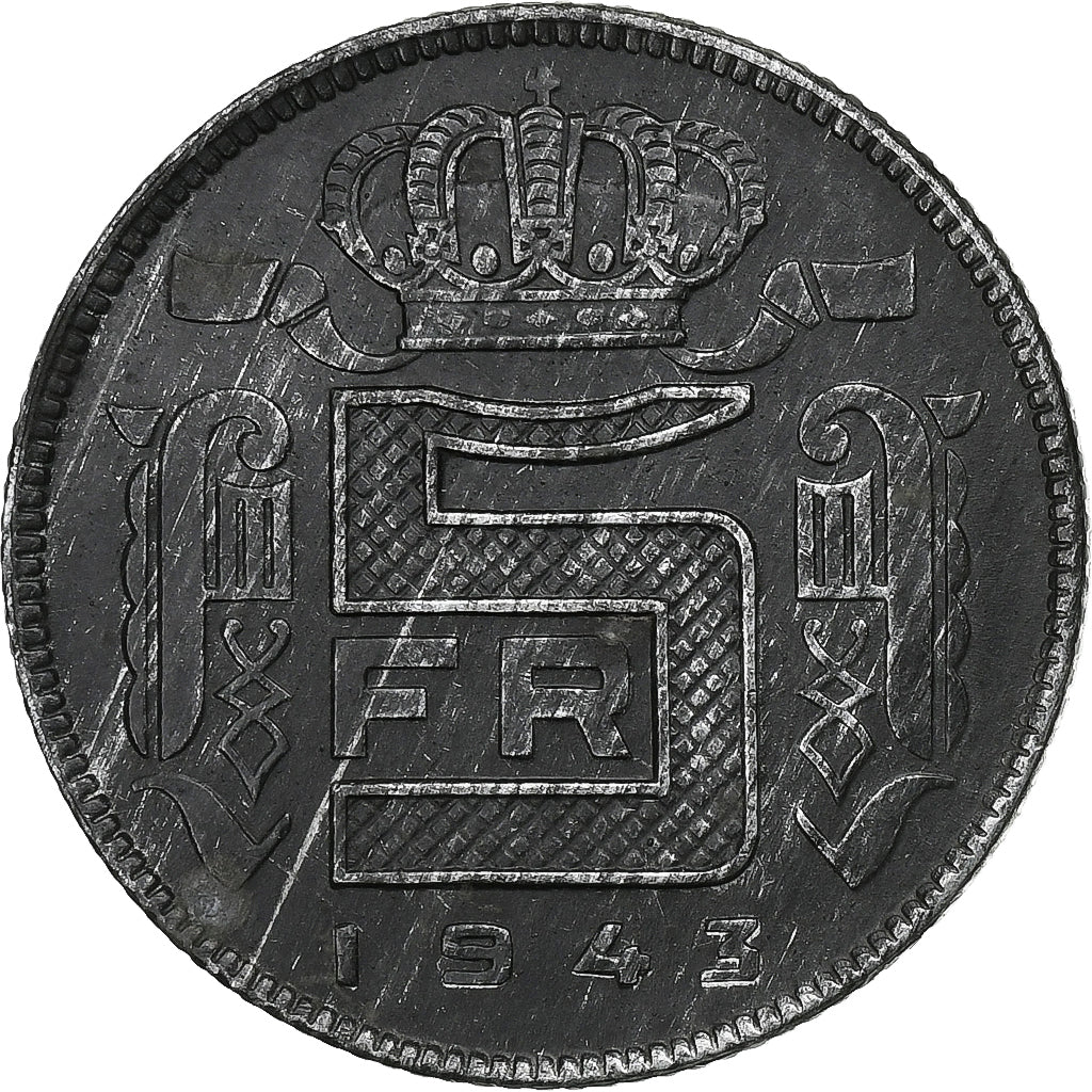 Belgique, Leopold III, 5 Francs, 5 Frank, 1943, Zinc, TTB, KM:129.1