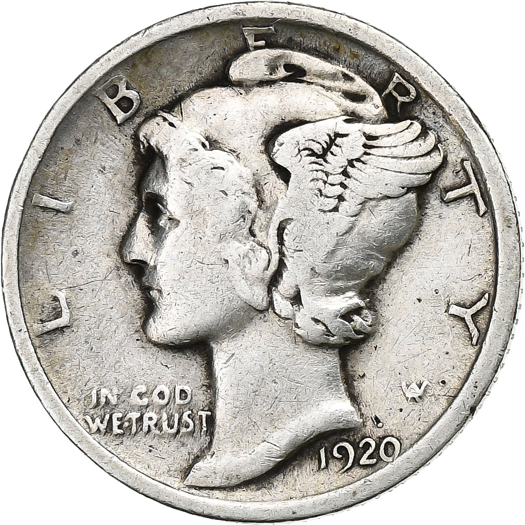 États-Unis, Dime, Mercury, 1920, U.S. Mint, Argent, TTB, KM:140