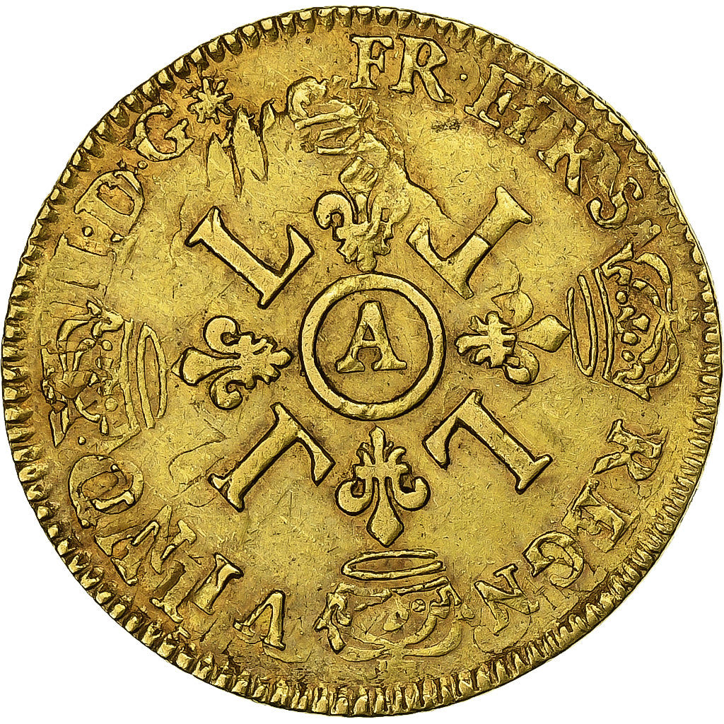 France, Louis XIV, Louis d'or aux 4 L, Paris, réformé, Or, TB+, Gadoury:252