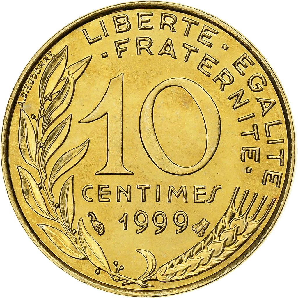 France, 10 Centimes, Marianne, 1999, Paris, BU, Aluminum-Bronze, MS(65-70)