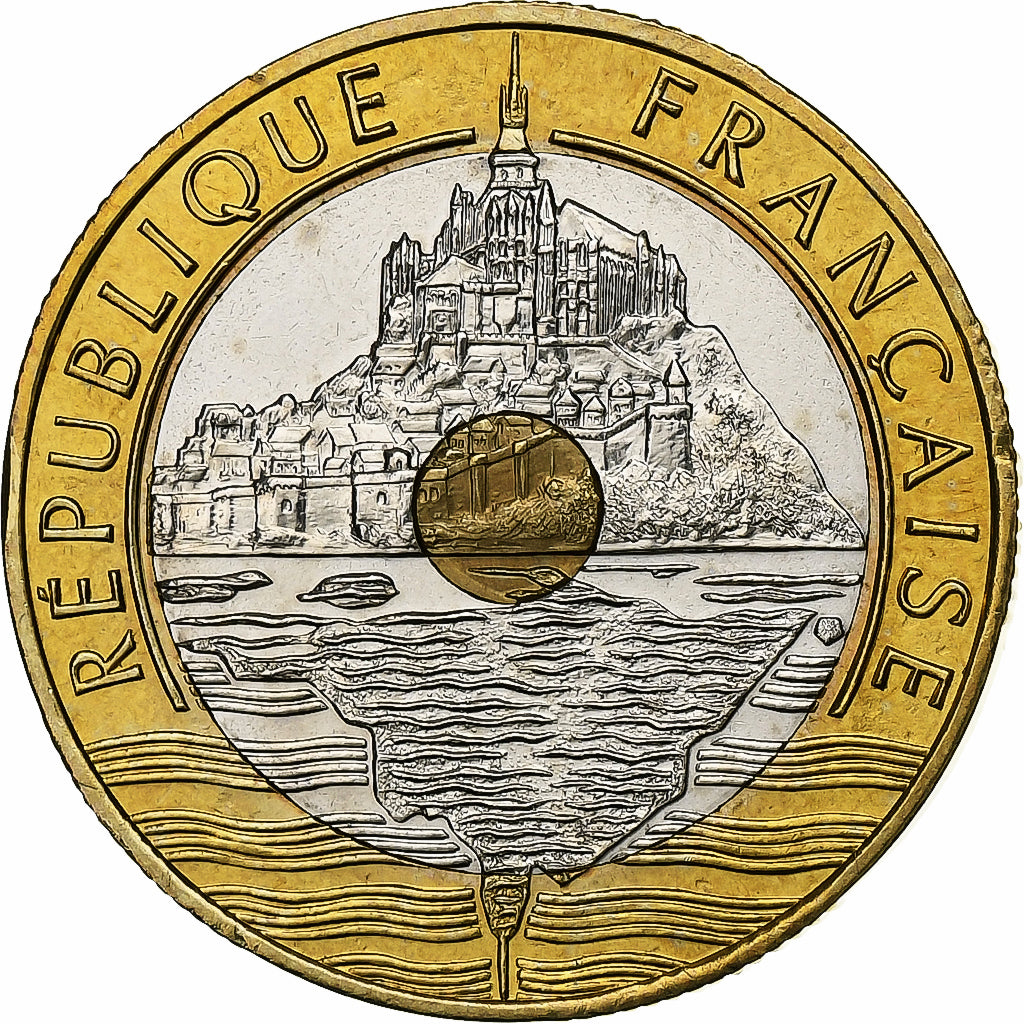 Francia, 20 Francs, Mont Saint Michel, 1999, Paris, BU, Tri-metallico, FDC