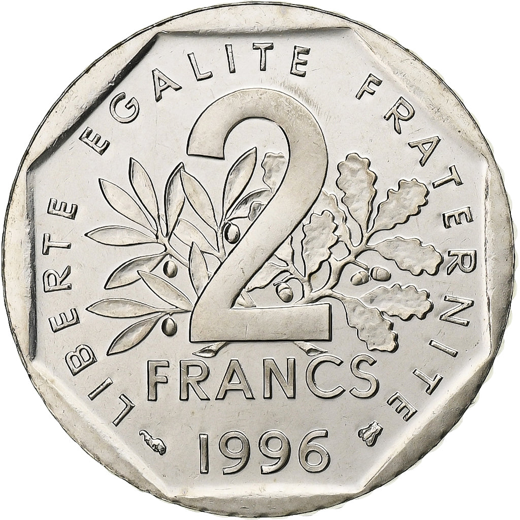 Francia, 2 Francs, Semeuse, 1996, Paris, BU, Nichel, FDC, KM:942.1