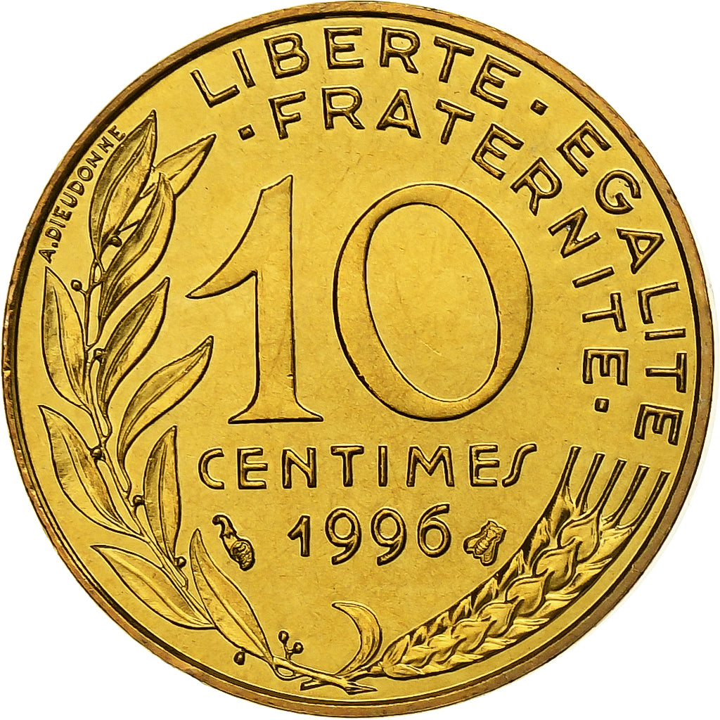 France, 10 Centimes, Marianne, 1996, Paris, BU, Aluminum-Bronze, MS(65-70)
