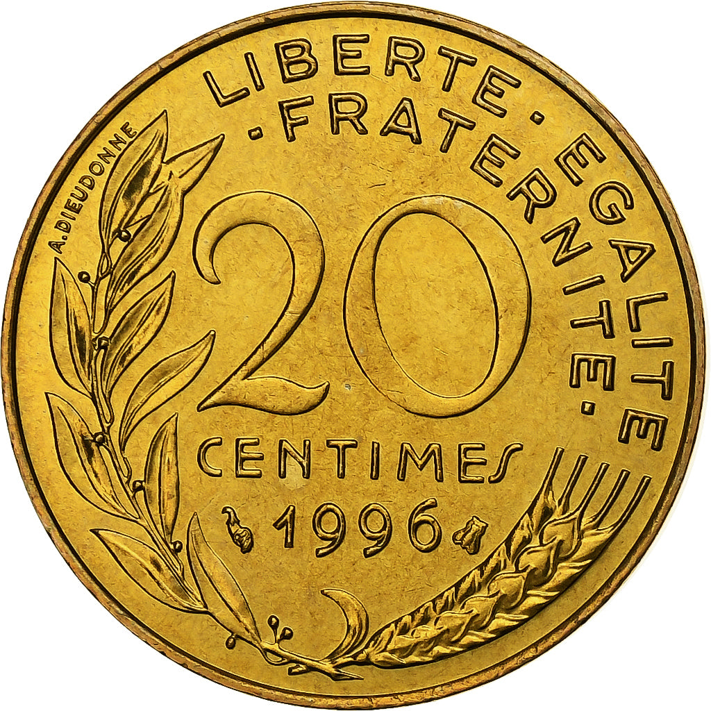 Francia, 20 Centimes, Marianne, 1996, Paris, BU, Alluminio-bronzo, FDC