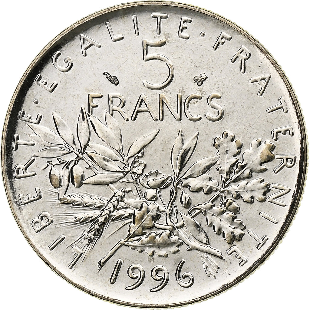 Francia, 5 Francs, Semeuse, 1996, Paris, BU, Nichel placcato rame-nichel, FDC
