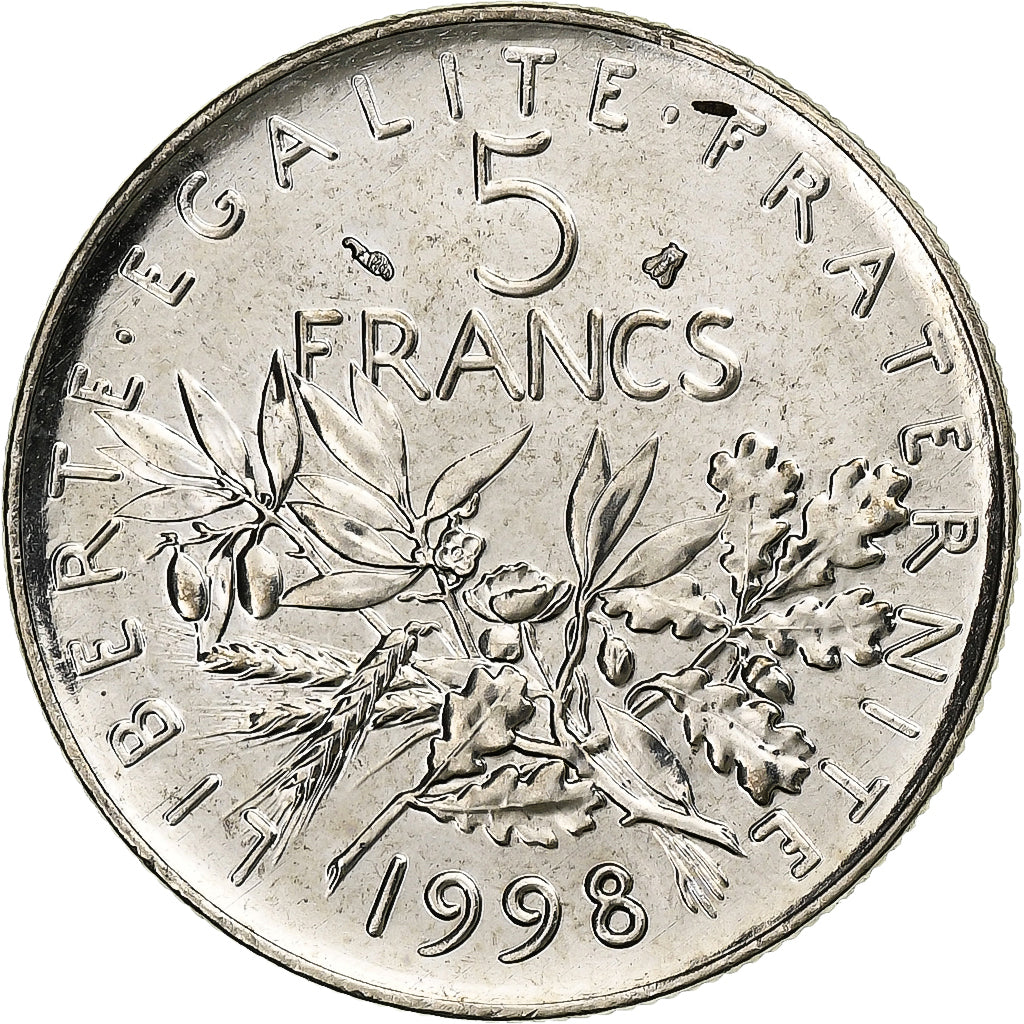 Francia, 5 Francs, Semeuse, 1998, Paris, BU, Nichel placcato rame-nichel, FDC