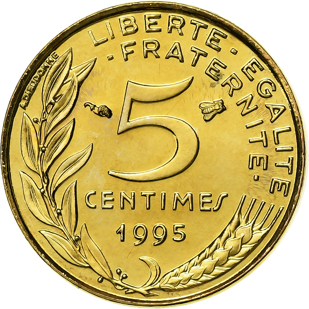Francia, 5 Centimes, Marianne, 1995, Paris, BU, Alluminio-bronzo, FDC