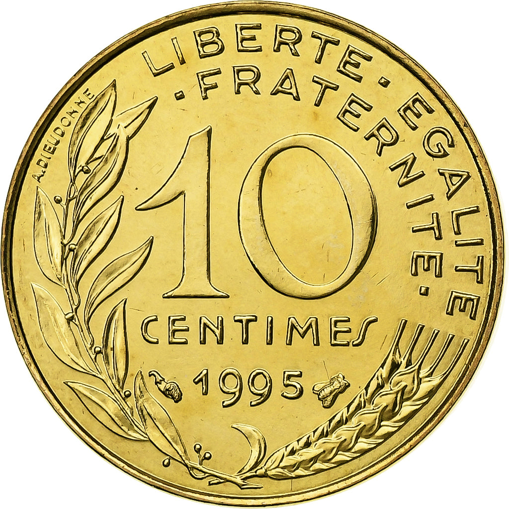 France, 10 Centimes, Marianne, 1995, Paris, BU, Aluminum-Bronze, MS(65-70)