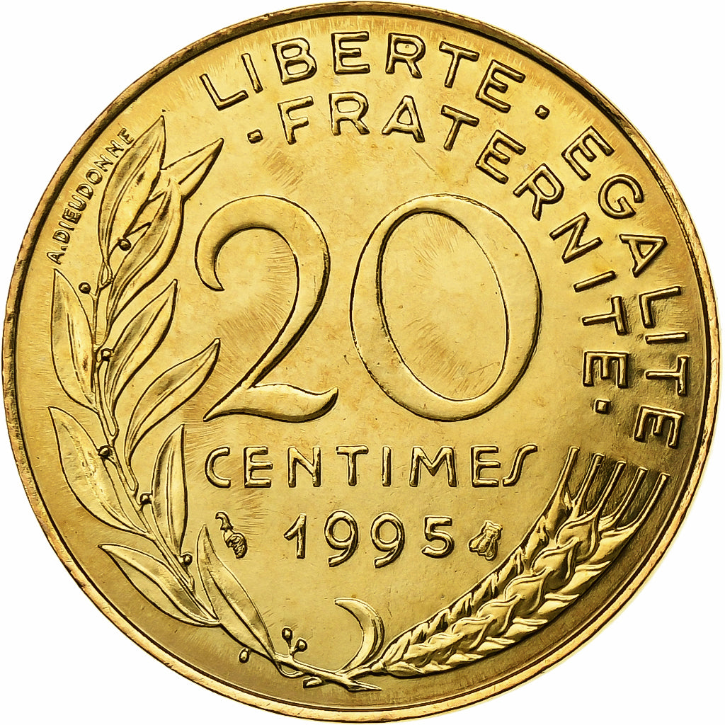 France, 20 Centimes, Marianne, 1995, Paris, BU, Bronze-Aluminium, FDC