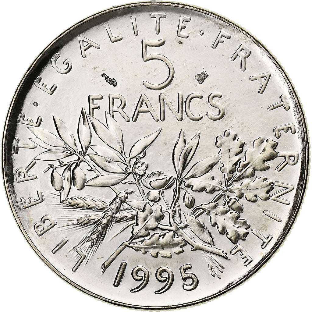 Francia, 5 Francs, Semeuse, 1995, Paris, BU, Nichel placcato rame-nichel, FDC