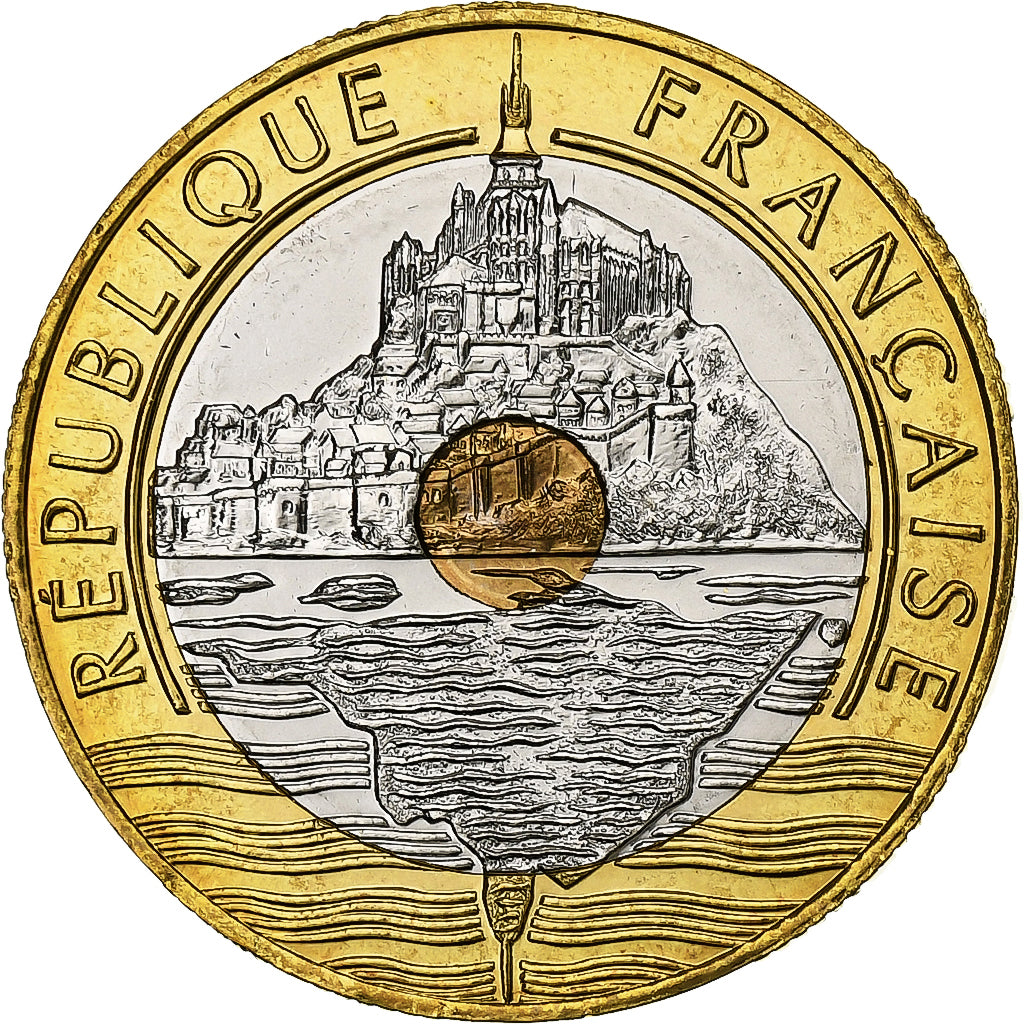 França, 20 Francs, Mont Saint Michel, 1995, Paris, BU, Trimetálico, MS(65-70)