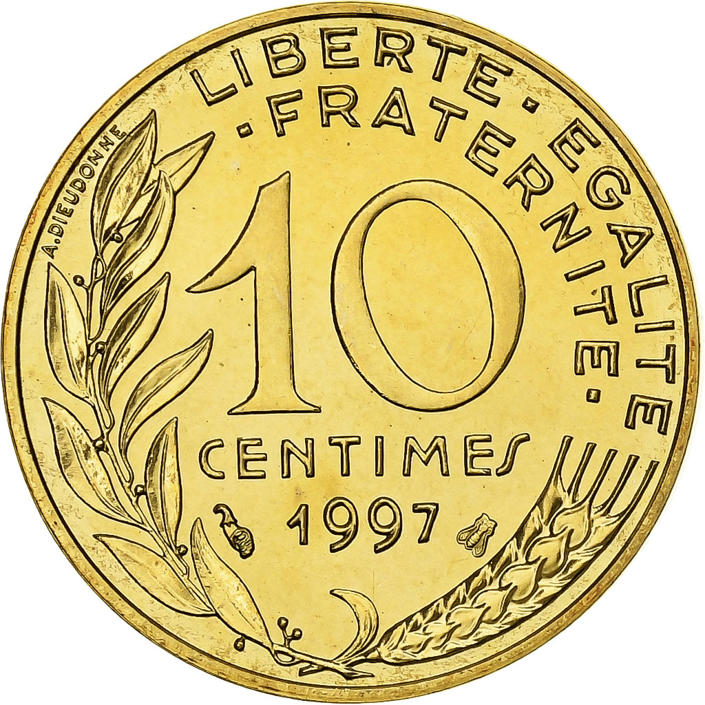 Francia, 10 Centimes, Marianne, 1997, Paris, BU, Alluminio-bronzo, FDC