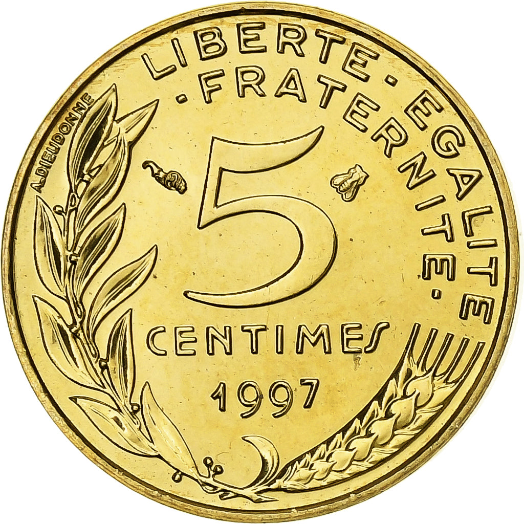 França, 5 Centimes, Marianne, 1997, Paris, BU, Alumínio-Bronze, MS(65-70)