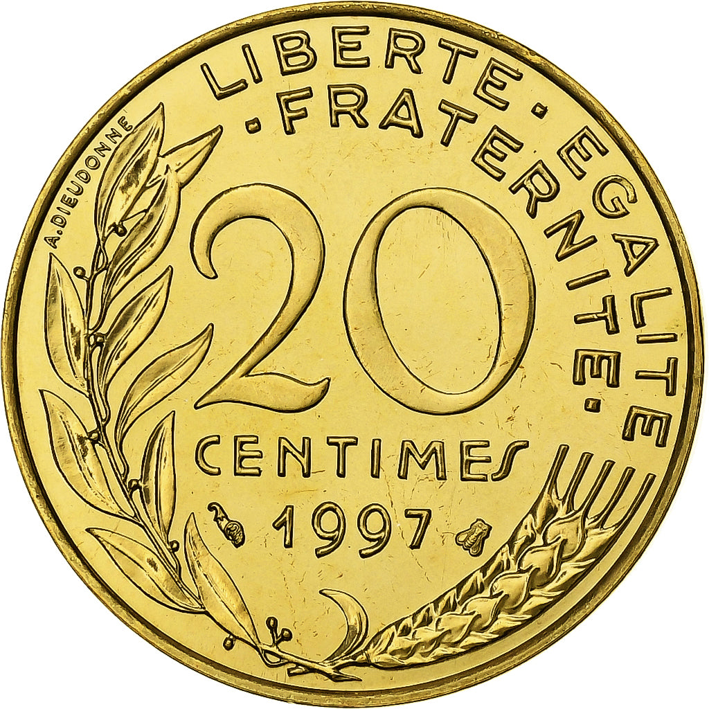 Francia, 20 Centimes, Marianne, 1997, Paris, BU, Alluminio-bronzo, FDC