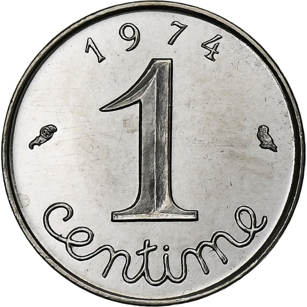 França, Centime, Épi, 1974, Paris, Coruja, Aço Inoxidável, MS(65-70)