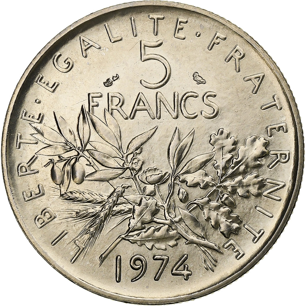 Francia, 5 Francs, Semeuse, 1974, Paris, Chouette, Nichel placcato rame-nichel