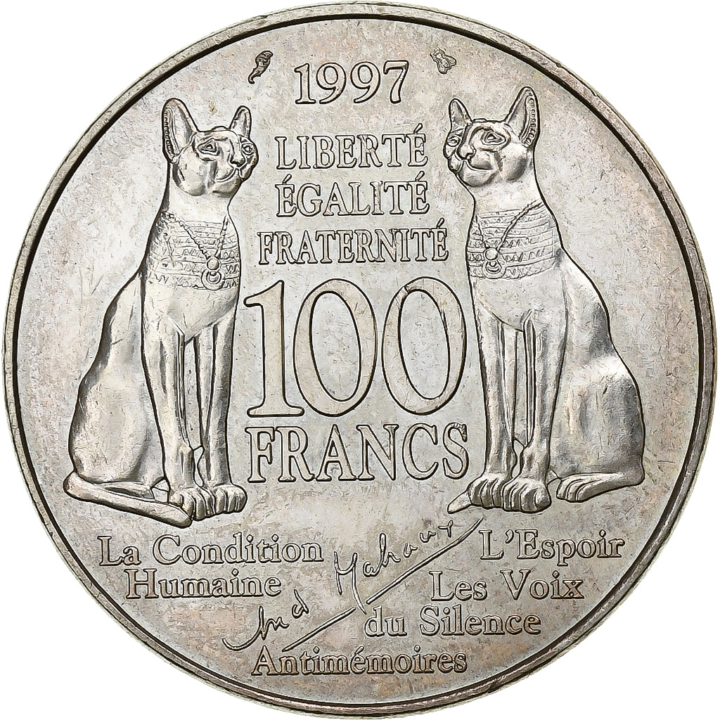 France, 100 Francs, André Malraux, 1997, Paris, Silver, AU(50-53), Gadoury:954