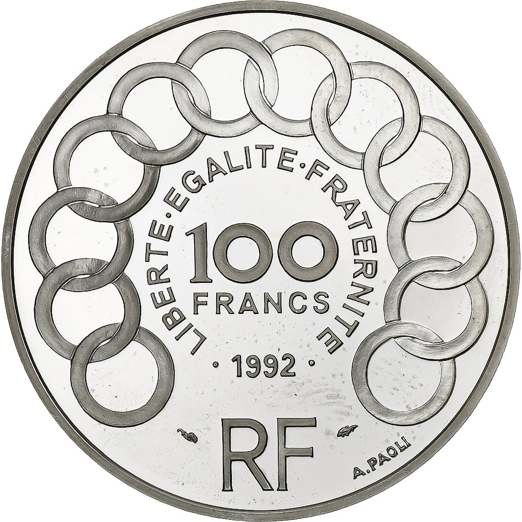 Frankrijk, 100 Francs-15 Ecus, Jean Monnet, 1992, Paris, BE, Zilver, PR+