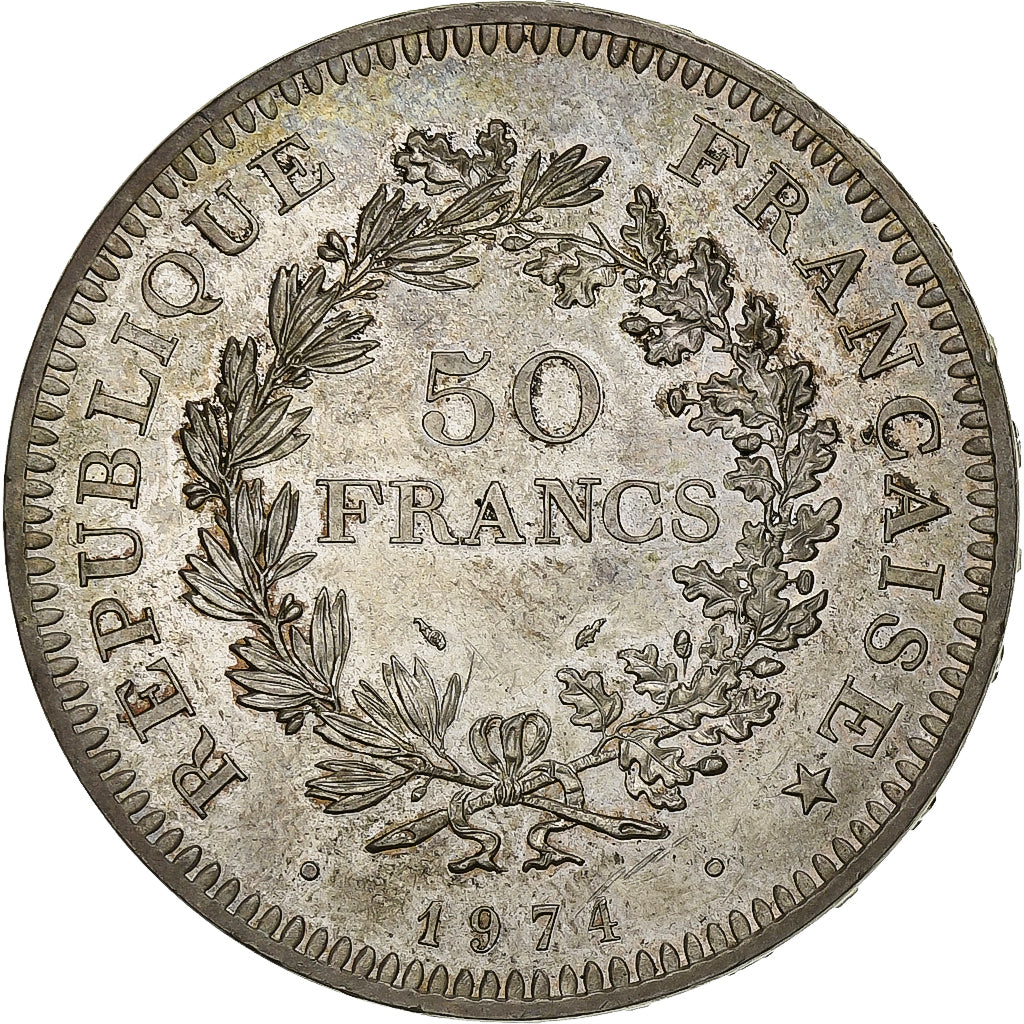 Francja, 50 Francs, Hercule, 1974, Paris, Avers 20 francs, Srebro, AU(55-58)
