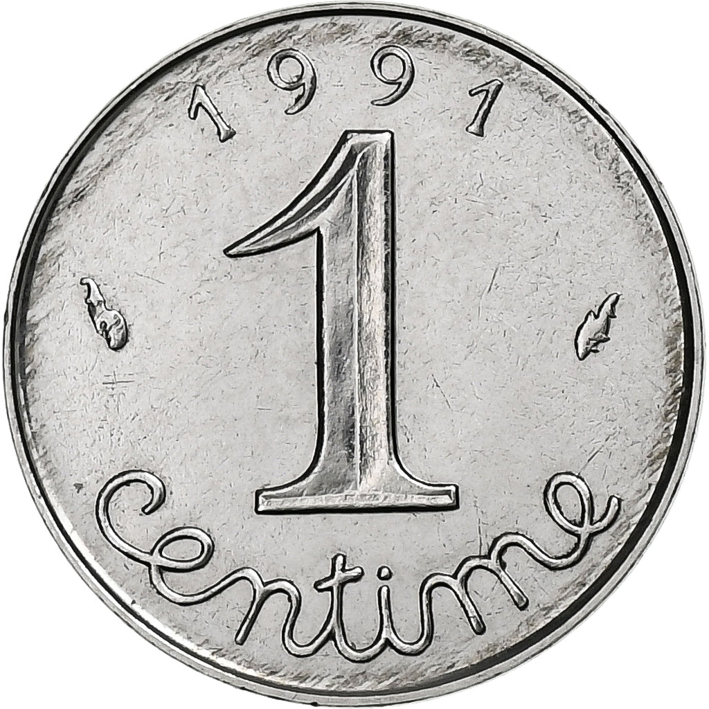 Francja, Centime, Épi, 1991, Paris, Bardzo rzadkie, Stal nierdzewna, MS(65-70)