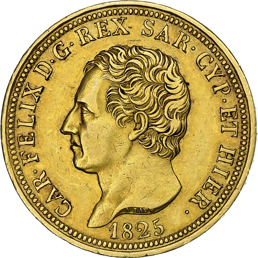Kingdom of Sardinia, Carlo Felice, 80 Lire, 1825, Turin, Oro, MBC+, KM:123.1