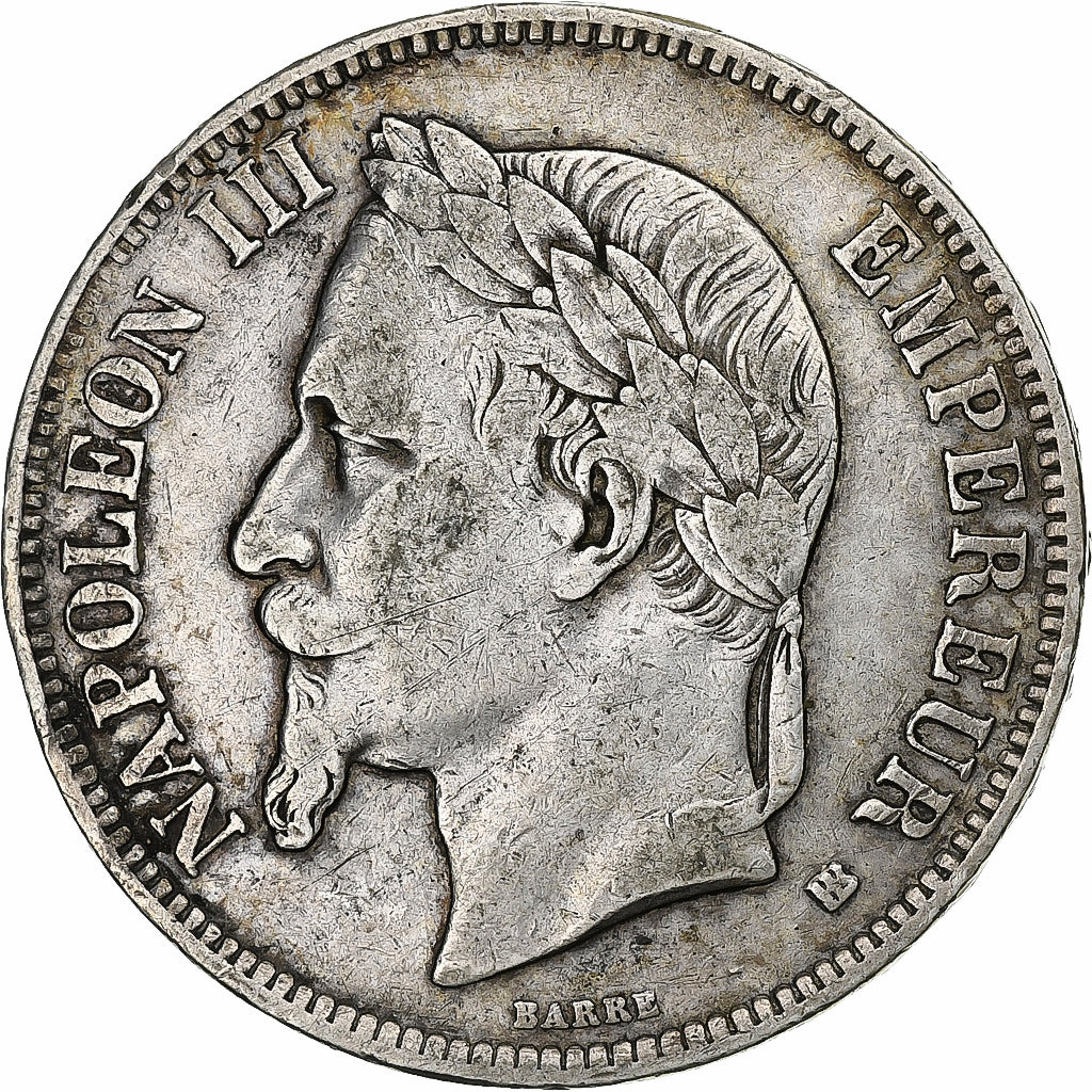 France, Napoléon III, 5 Francs, 1869, Strasbourg, Argent, TB+, Gadoury:739